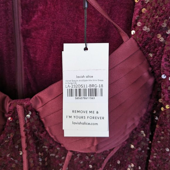 NWT Lavish Alice Burgundy Velvet Sequin Dress in 14 Valentine's - Picture 3 of 5